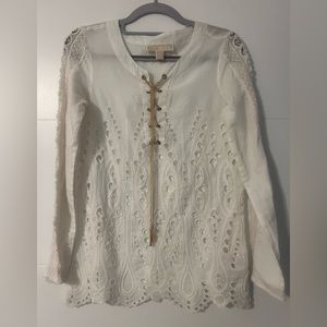 MICHAEL Kors Lace Up Blouse White Women Long Sleeve XSmall
